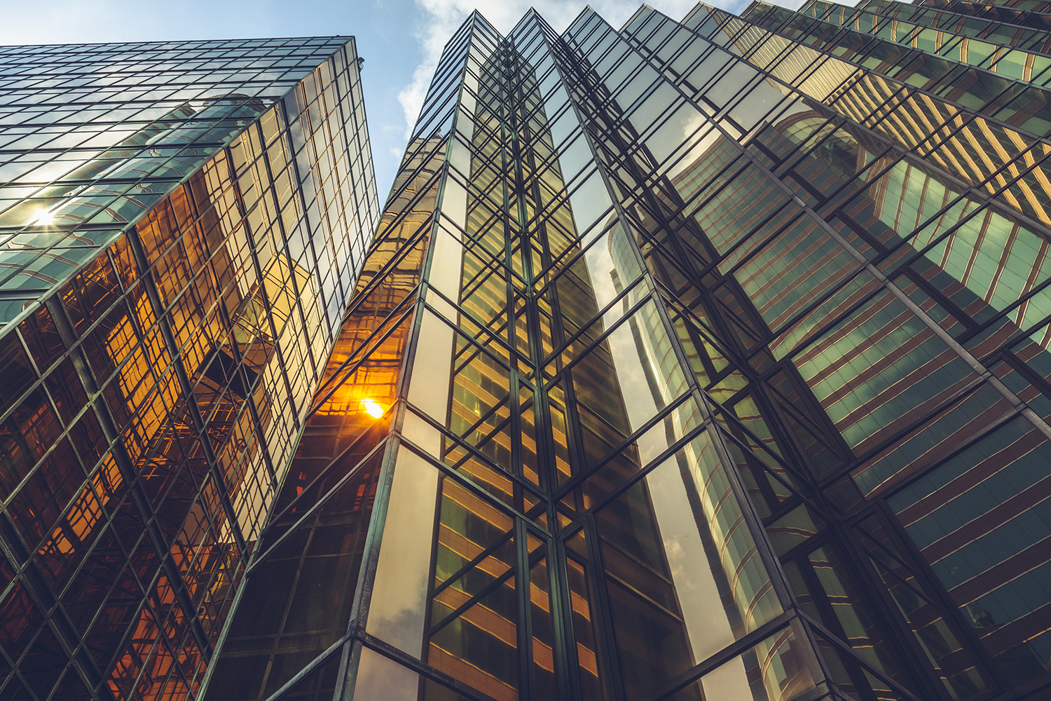 Worm's-eye view of modern golden architecture, Hong Kong, China. 837152736